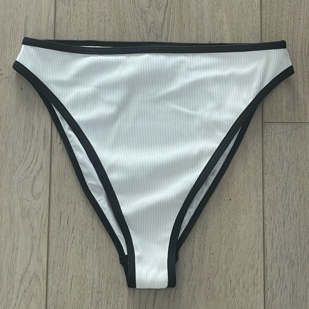 LSpace Womens‎ Small White Black Ribbed High Waisted Bitsy Cut Bikini Bottom